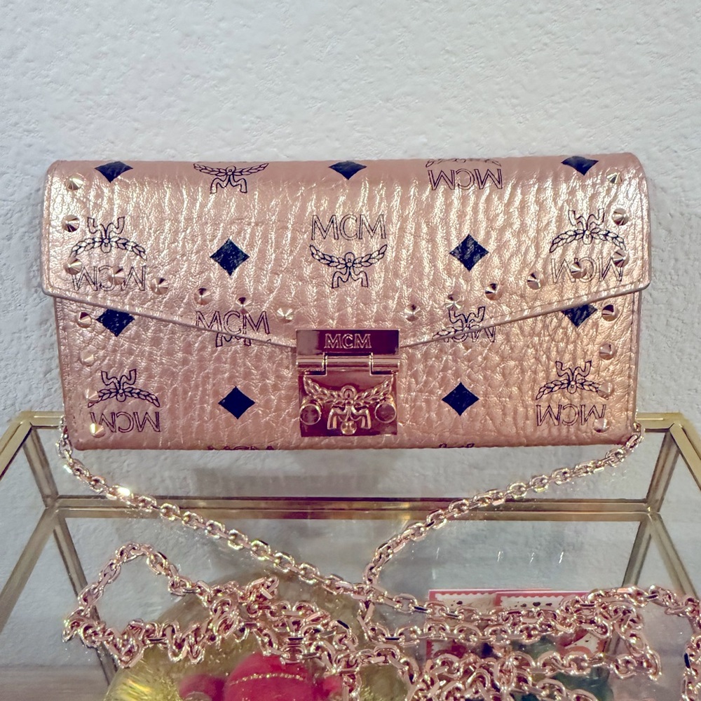 MCM Studded Visetos Large Wallet on Tracy MCM Chain with dust bag